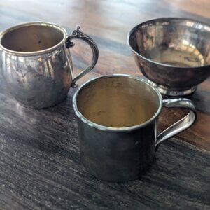Vintage Silver Baby Cup (two) and bowl